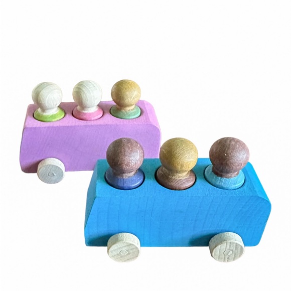 Lubulona Wooden Buses with Peg People set of 2 - Picture 2 of 7